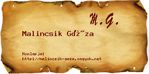 Malincsik Géza névjegykártya